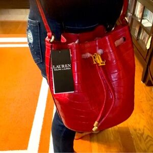Lauren Ralph Lauren Red Bucket Bag